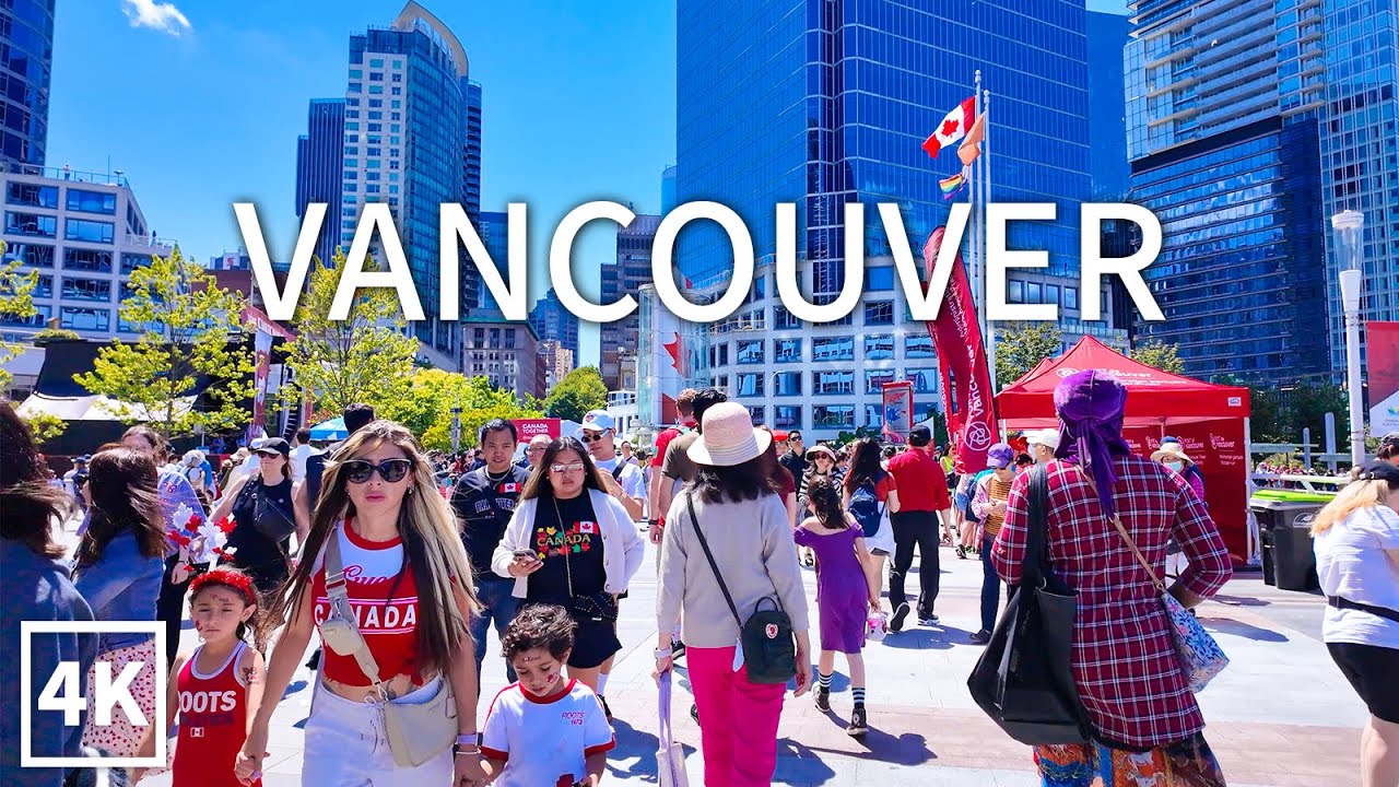 【4K】Canada Day Celebrations 2024, Downtown Vancouver Walk  | Travel Canada (Binaural City Sounds)