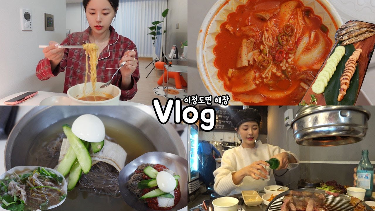 [먹방vlog] 해장할려구 술먹는것 같은 예또술 일상 _ 해주냉면+묵은지김치찜+삼.쏘+양미리+떡만두라면+쌀국수