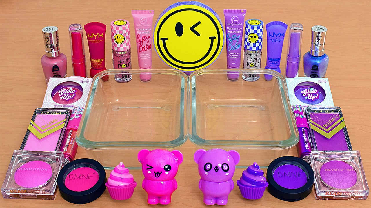 Pink vs Purple - Mixing Makeup Eyeshadow Into Slime ASMR