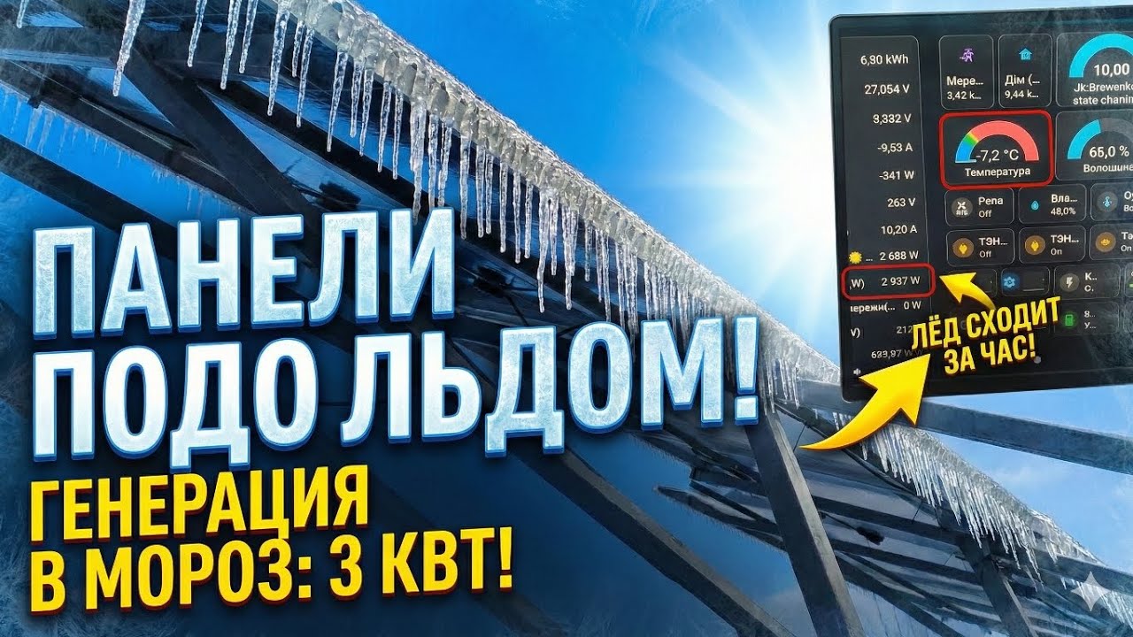 Солнечные панели обледенели! Сравнение статистики по прошлому году и этому, а так же слив излишков..
