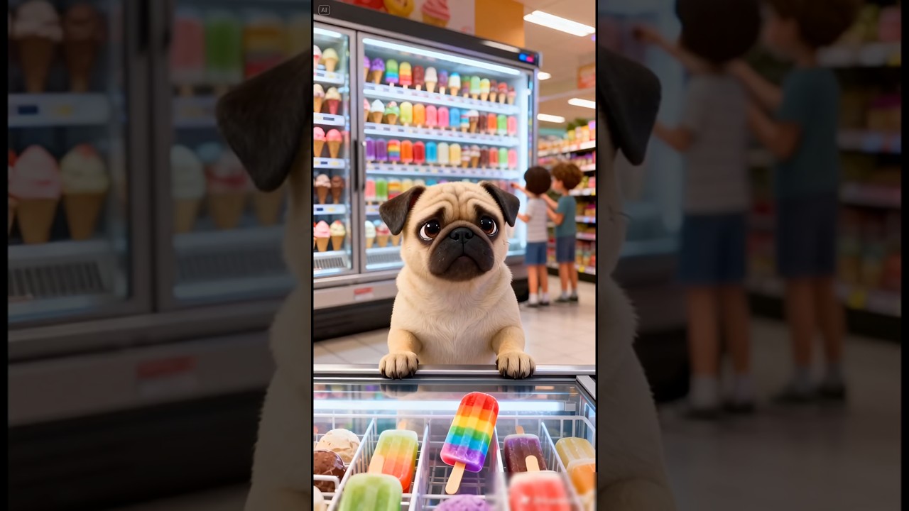 The puppy has a sweet plan! He buys a giant Rainbow popsicle... and shared it with a cute girl !🐶🍡🥰