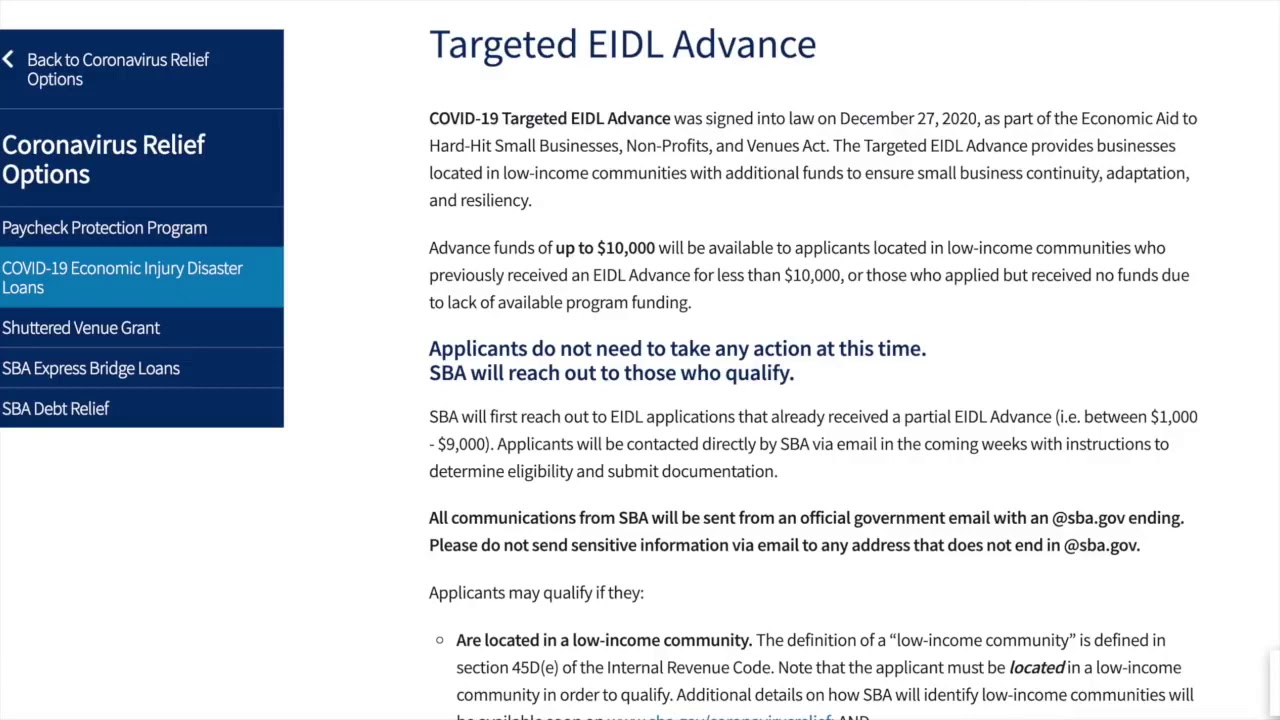 SBA Issues Guidance on EIDL Grants and Targeted EIDL Grants