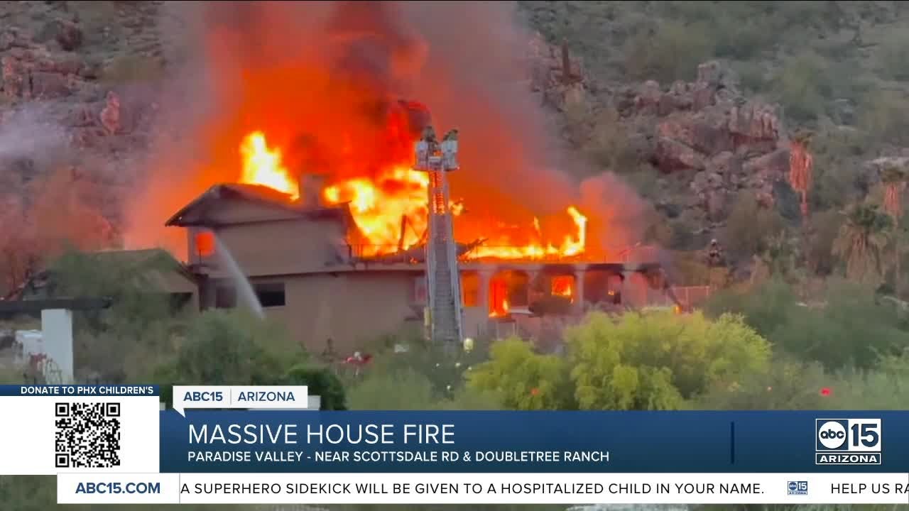 Large fire engulfs Paradise Valley home near Scottsdale Rd and Shea Blvd