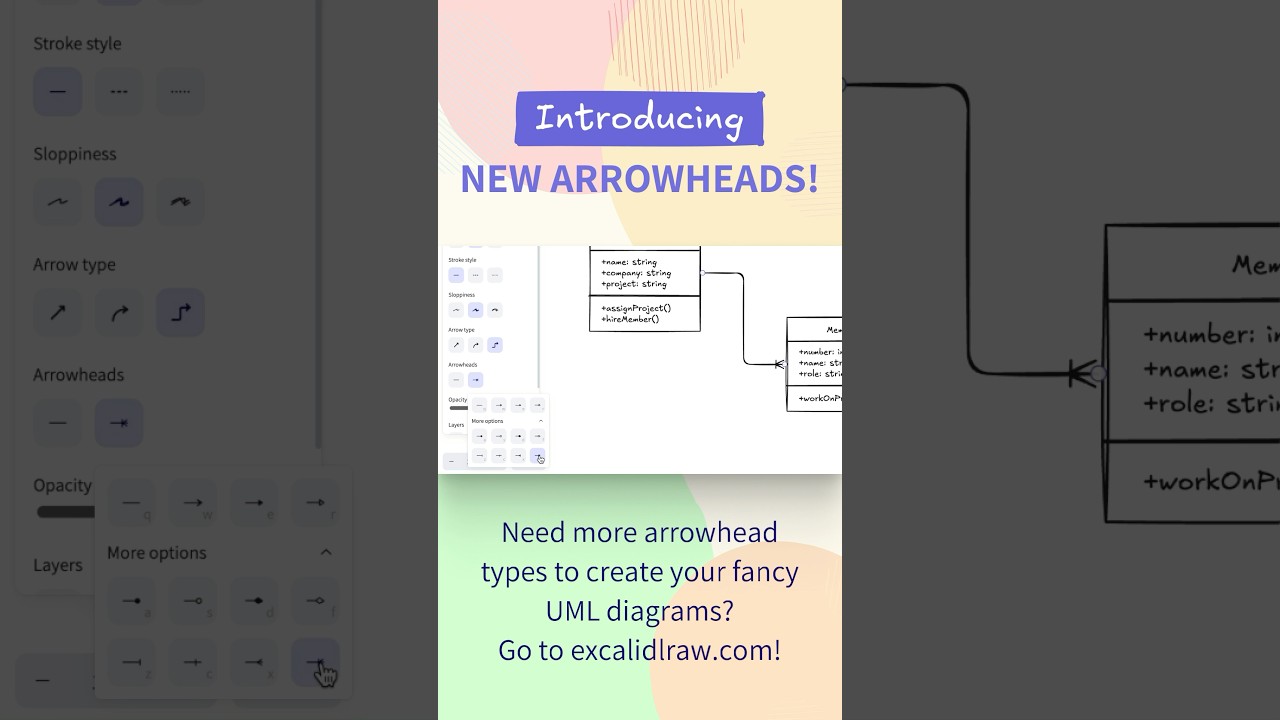 New arrowhead types have arrived to Excalidraw! &harr;️ #arrows #diagrams #flowcharts #mindmaps