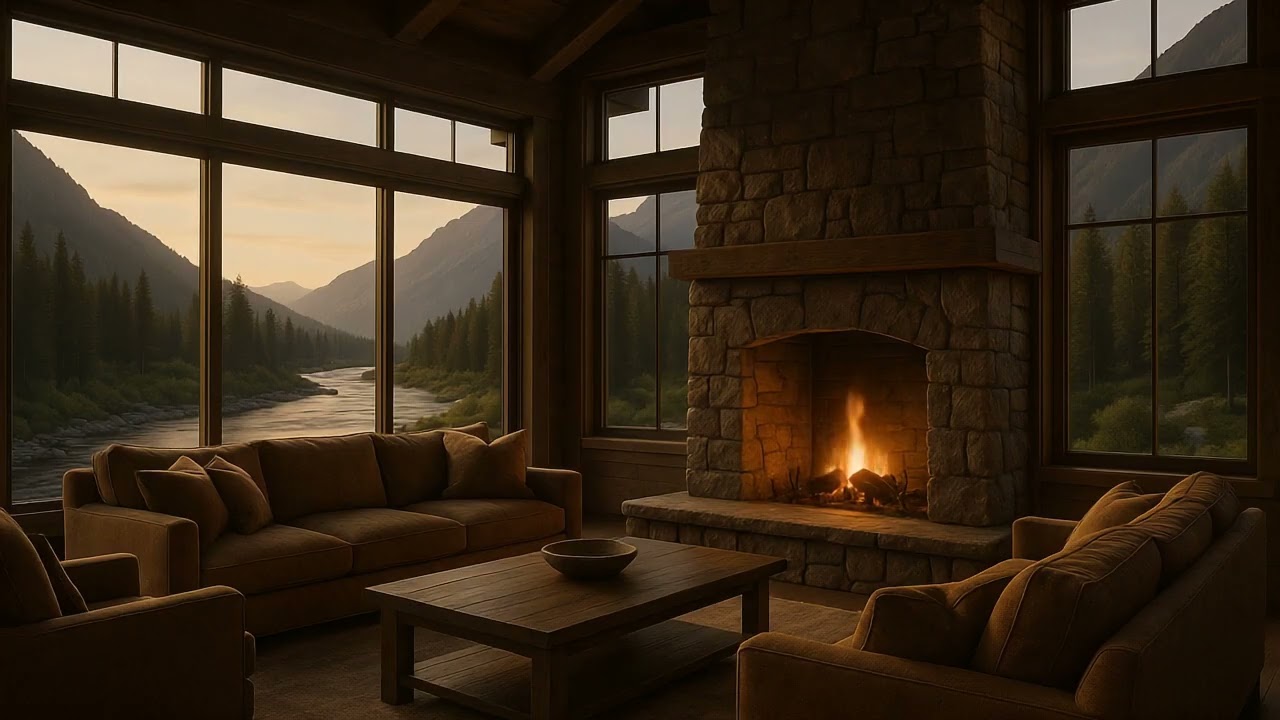 1 Hour of Ambient Fireplace Sounds | Relax Your Mind & Body | Peaceful River Vibes 🌸