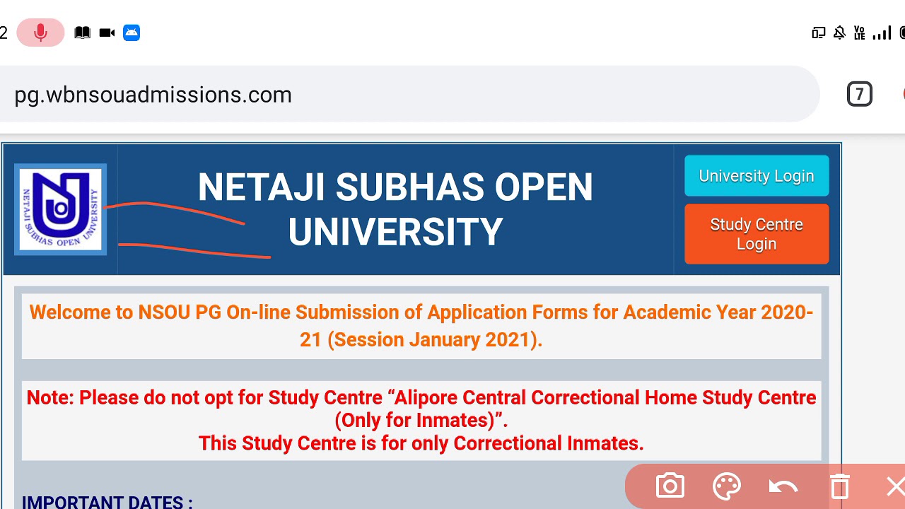 NSOU PG Admission 2020_21 (M.A/M.Sc/M.Com) Netaji subhas open university