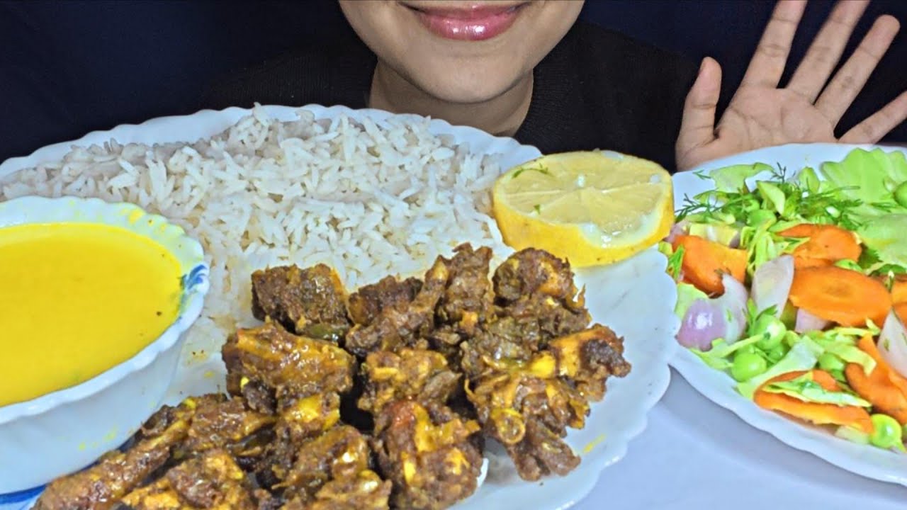 Jeera Rice With Dry Chicken, Dall, Salad *Mini Mukbang 