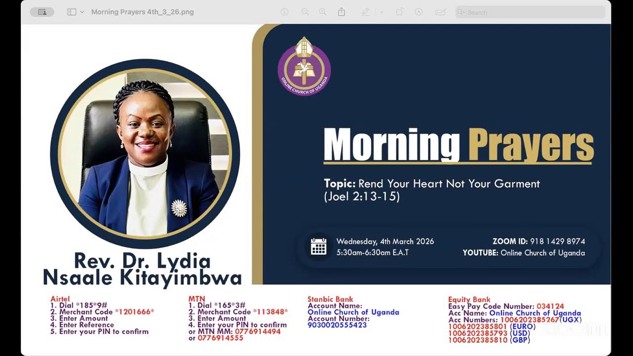 Morning Prayers | 5.3.2026 I Rev.Dr. Lydia Nsaale Kitayimbwa I Rend Your Heart Not Your Garment I