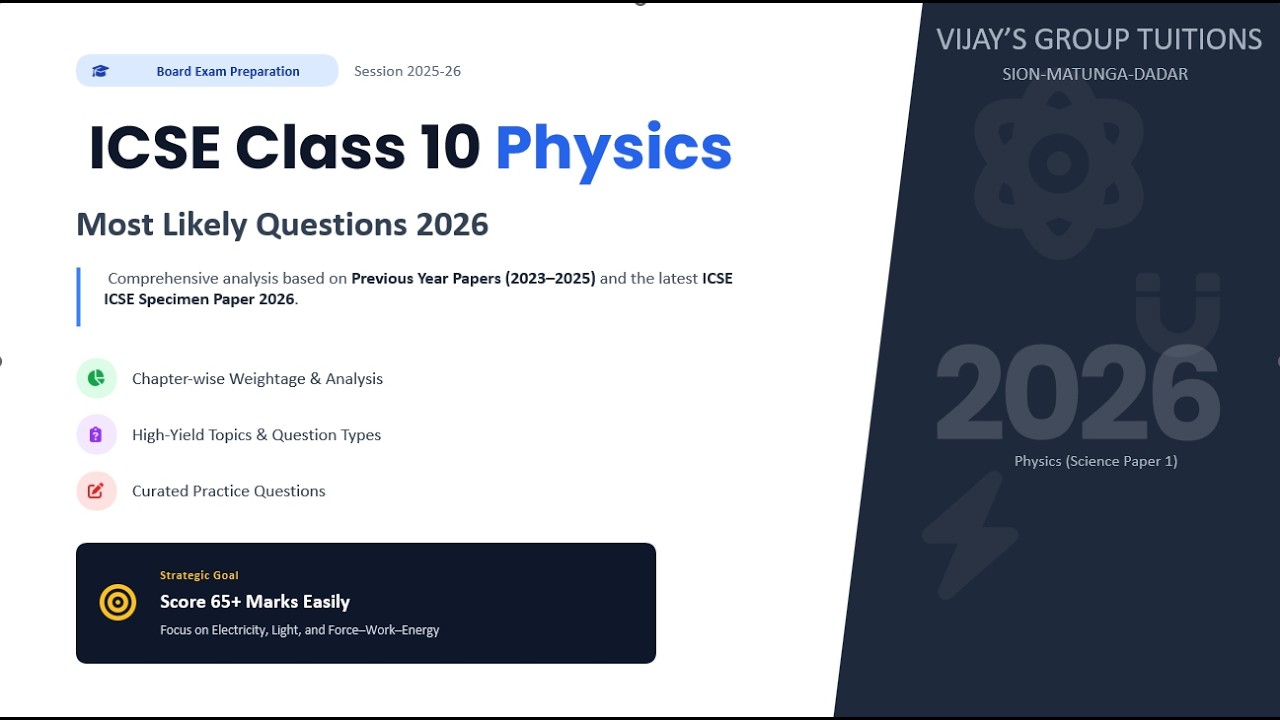 ICSE 10TH PHYSICS MOST LIKELY QUESTIONS
