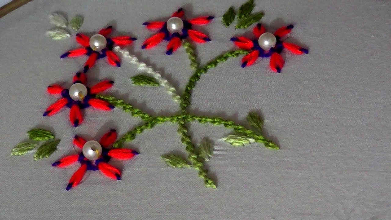 Hand Embroidery : Lazy Daisy Stitch ( Double colored thread ) For Beginners