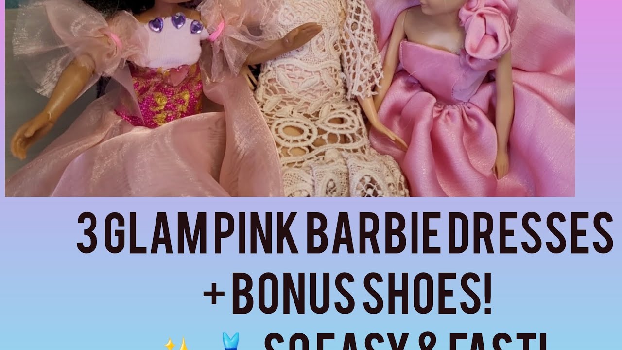 3 Stunning Pink Party Dresses for Barbie + Bonus Shoes | Easy DIY No-Sew 👗✨
