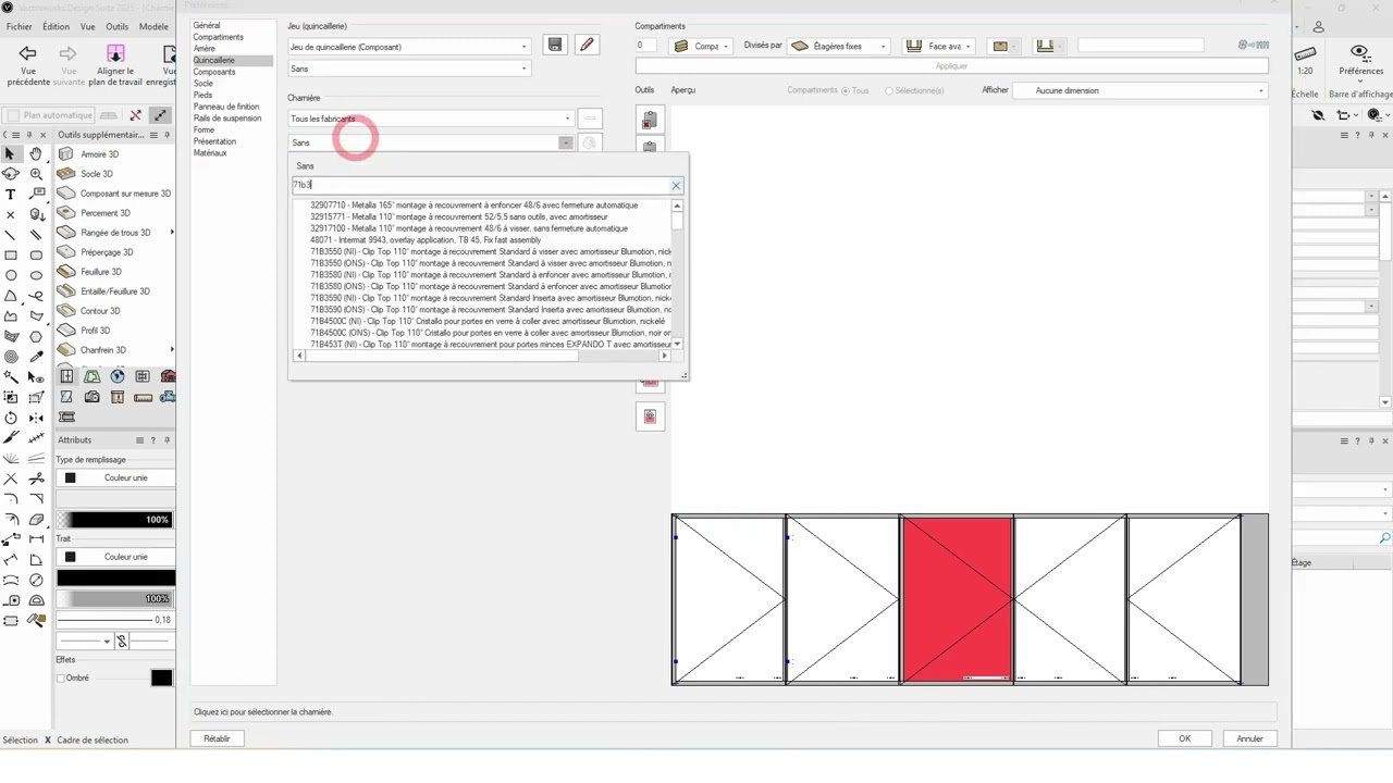 Toutes les charnières dans toutes les situations d'arrêt l Vectorworks