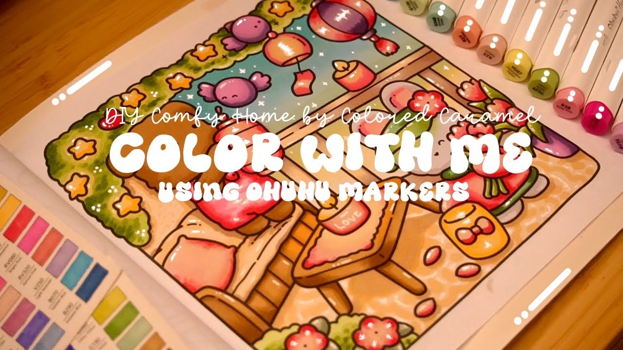 Color with me (ASMR) 🌷🕯️'DIY Comfy Home' by Colored Caramel ✨ Ohuhu markers 🌱✏️ #adultcoloring #asmr