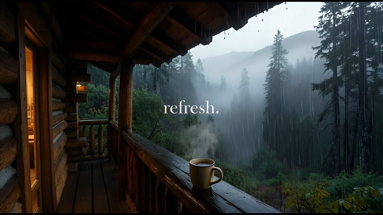 “Refresh.” ☕ Rainy Mountain Cabin Ambience | Forest Rain & Warm Cabin Glow