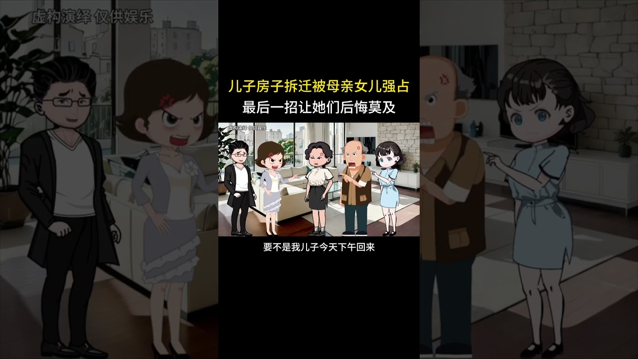 儿子房子拆迁被母亲女儿强占，最后一招让她们后悔莫及 #情感动画#家庭百态#婆媳