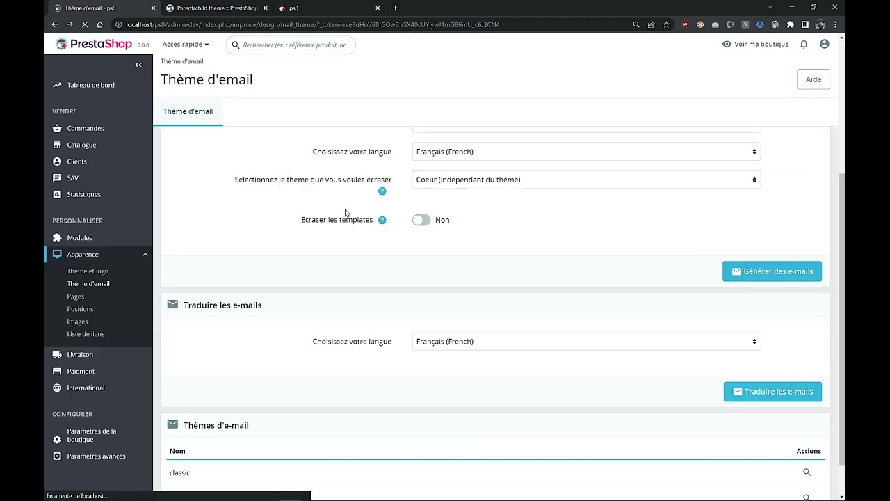 PrestaShop 8 : Th&egrave;me d'email (Prestashop Coach)
