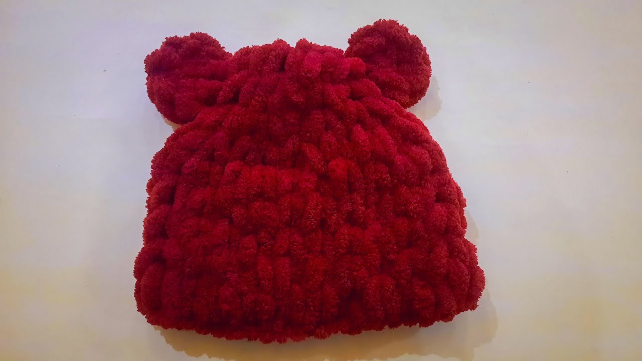 بدون ابرة اسرع ايس كاب كروشيه بخيط البافى How to crochet Baby bear beanie , very easy