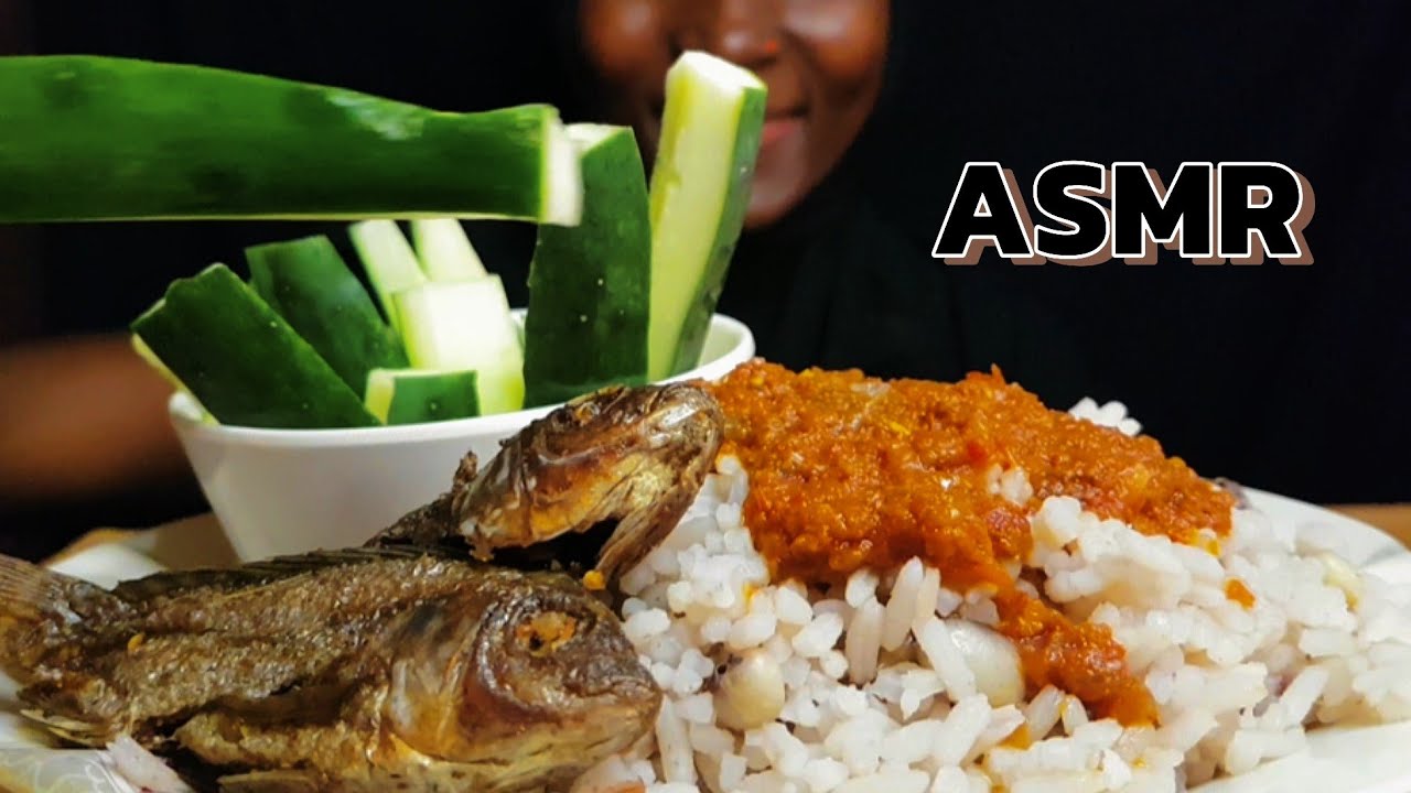 ASMR EATING RICE+BEANS WITH FISH AND SALAD