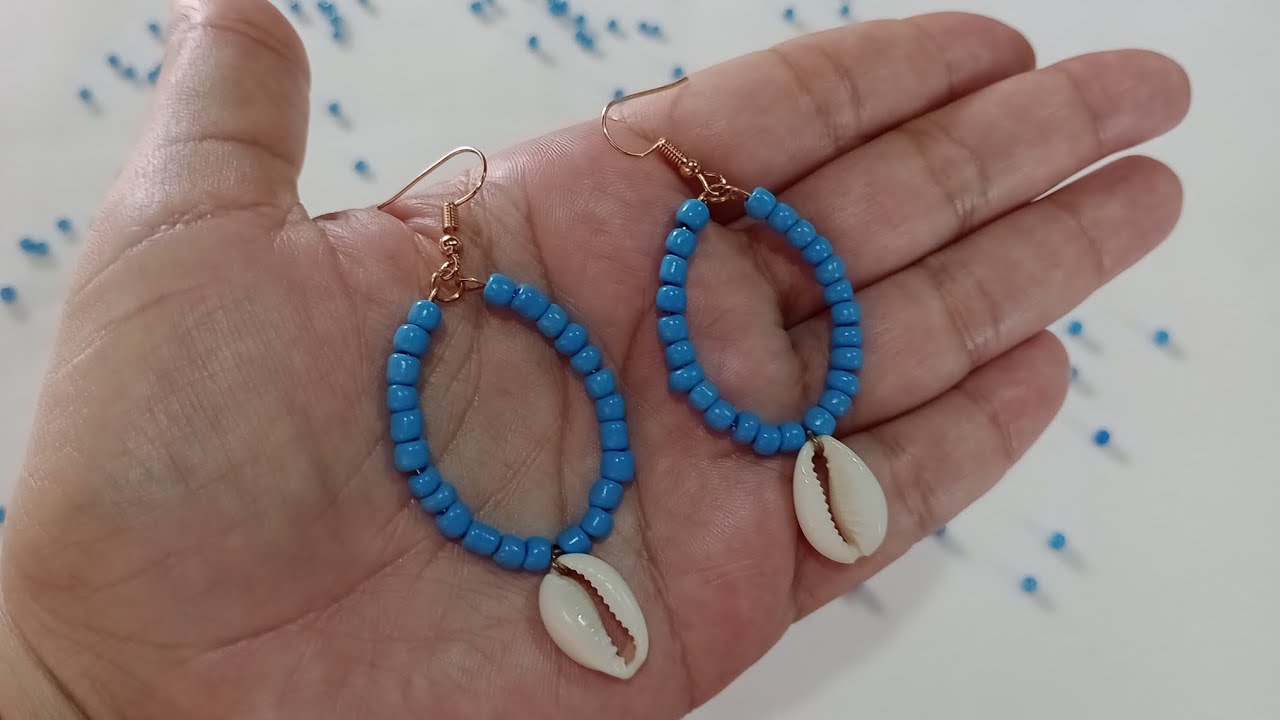 Como fazer brinco de argola com miçangas e búzios/ Brinco de miçangas e búzios fácil@mariasbijus
