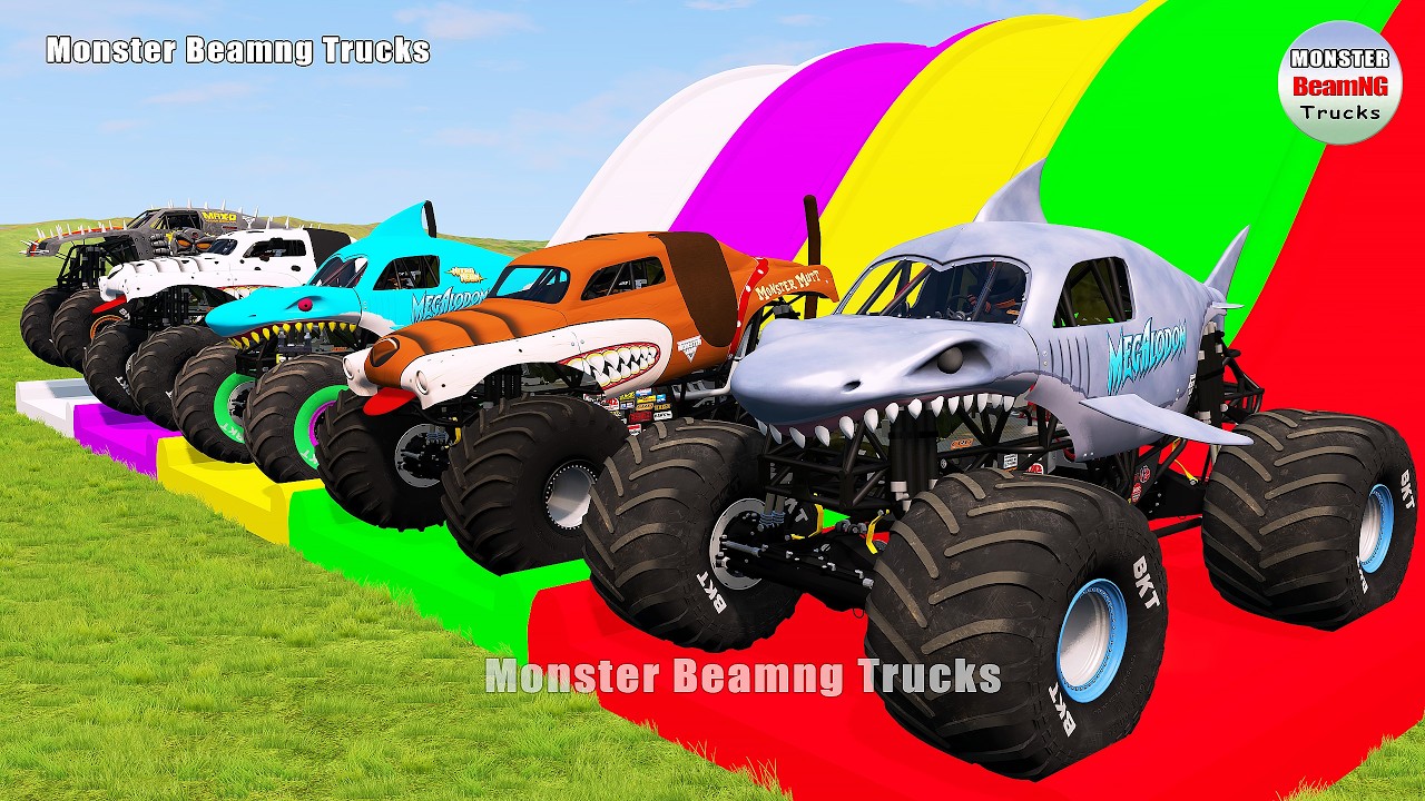 Triple Flatbed Trailer Monster Trucks Transport with Slide Color - BeamNG.drive 517