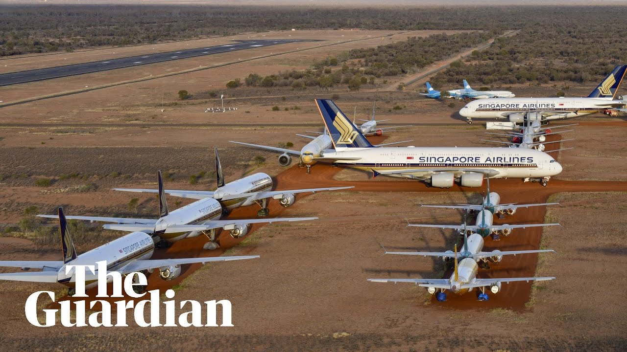 Mothballed planes sit in the Australian desert