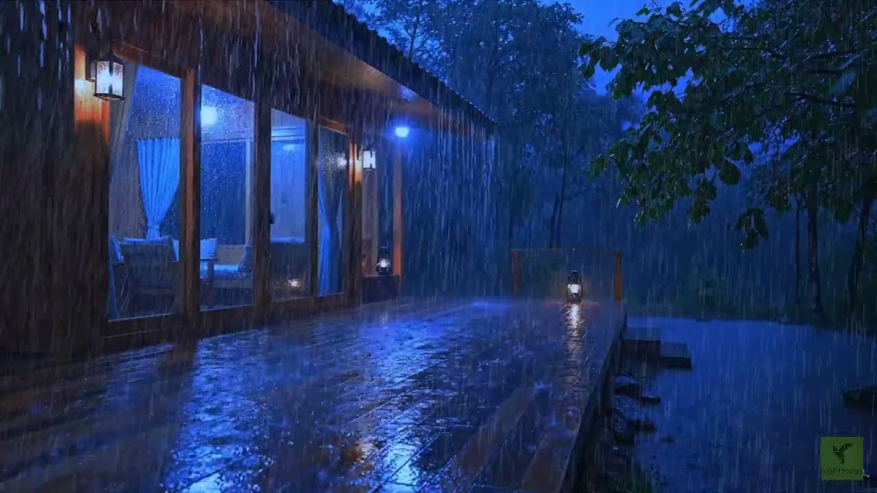 Sleep Sounds 8 Hours : Peaceful Midnight Rain with Distant Thunder and Piano Music For Sleep