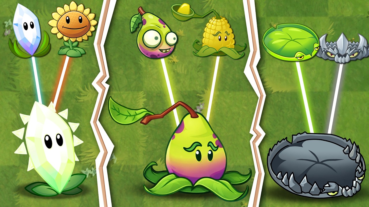 Solar Grass, Pear-pult, and Spiky Pad. Hybrids in PvZ 2, just like PvZ Fusion