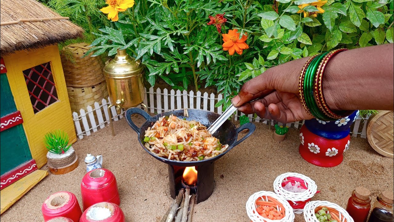 Miniature Street Style Fried Rice Recipe | Miniature Real Food Cooking | Miniature housewife 