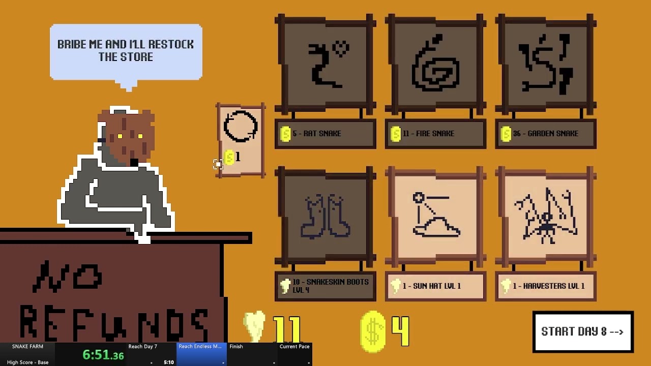 SNAKE FARM Speedrun - High Score - Base (16:45)