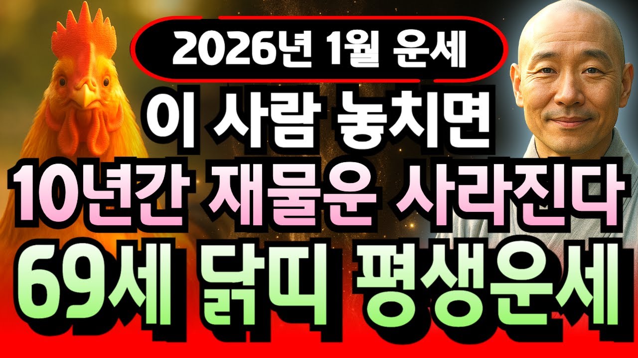 1957년생 닭띠 정유년생 2026년 병오년 1월 69세 운세 이거 대박! 금전 터지고 부자 기운 깨어나는 신년, 닭띠 천금 부르는 골든타임 지금 바로 공개합니다.