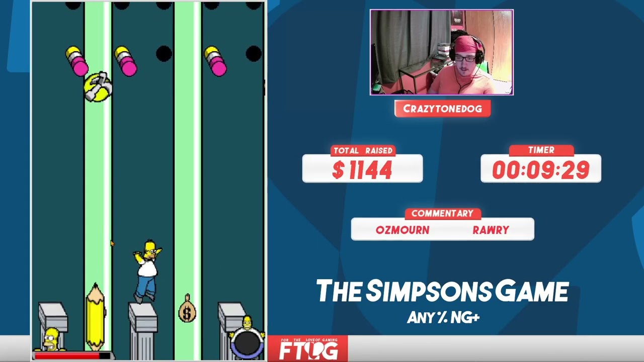 The Simpsons Game (Any% NG+) in 1:19:06 by crazytonedog | For The Love of Gaming Marathon | July 202