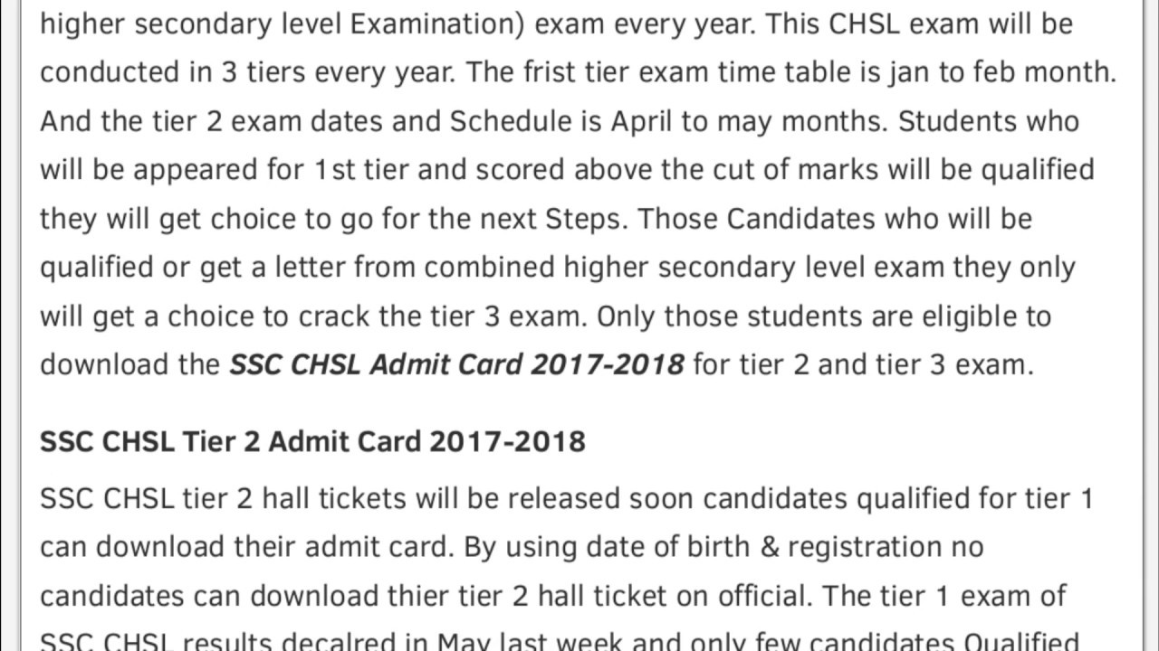 SSC CHSL Admit Card 2017  Hall ticket Exam dates