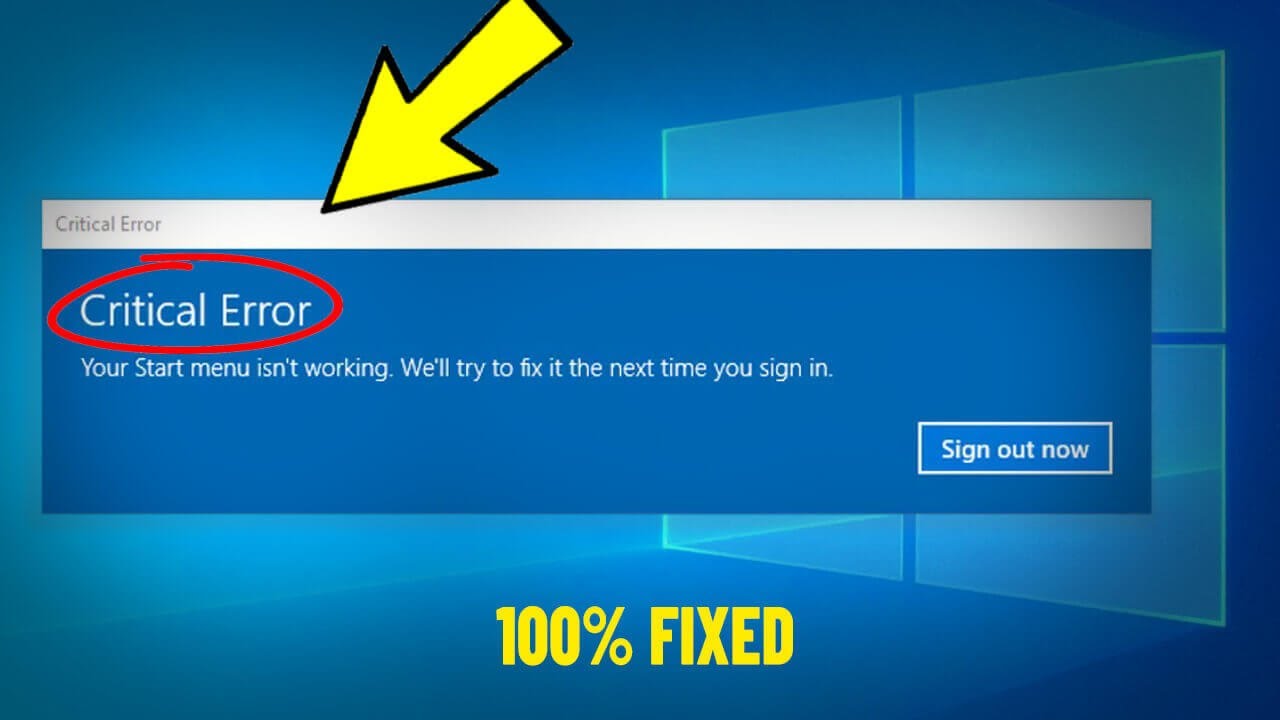Fix Critical Error Your Start Menu Isn't Working in Windows 10 /11 | How T Solve start menu Error ✅