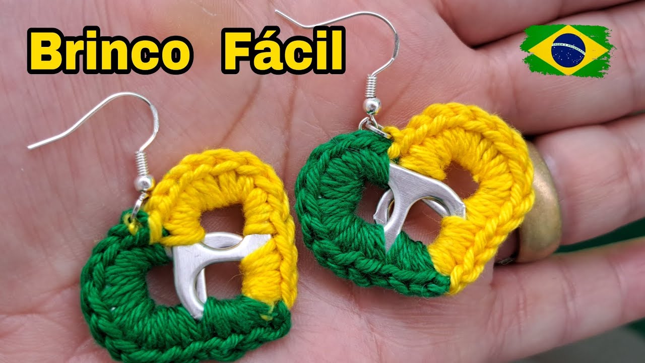 Como fazer brinco do Brasil em croch&ecirc;/R&aacute;pido e F&aacute;cil
