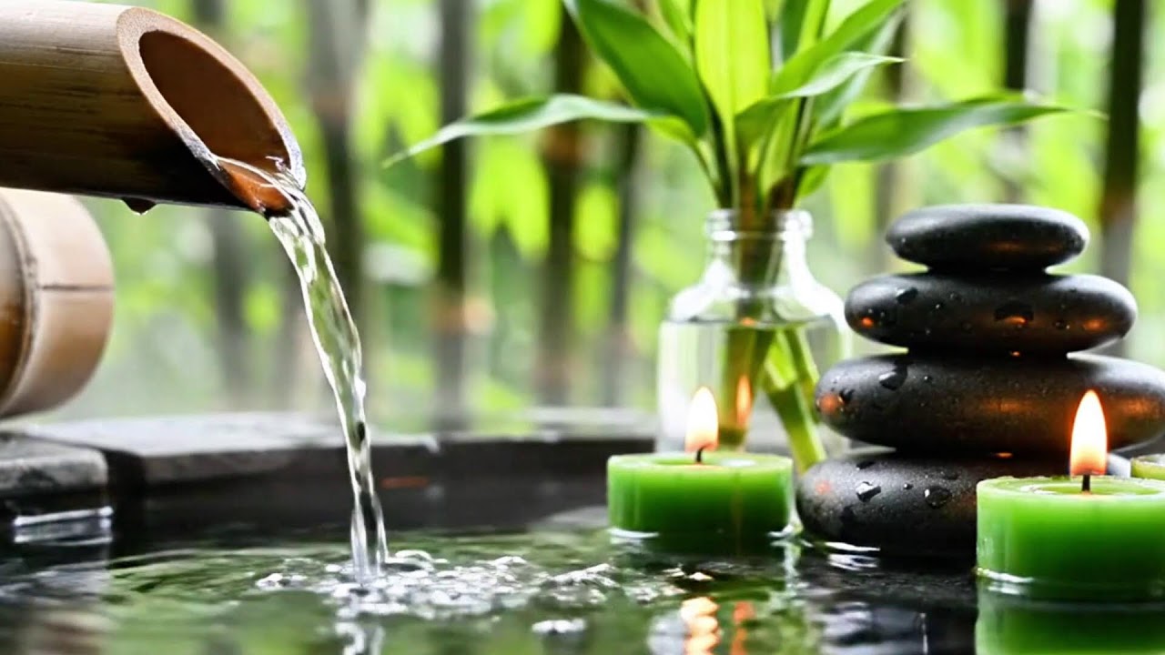 Relaxing Music Relieves Stress, Anxiety and Depression - Bamboo Water Fountain + Healing Piano Music