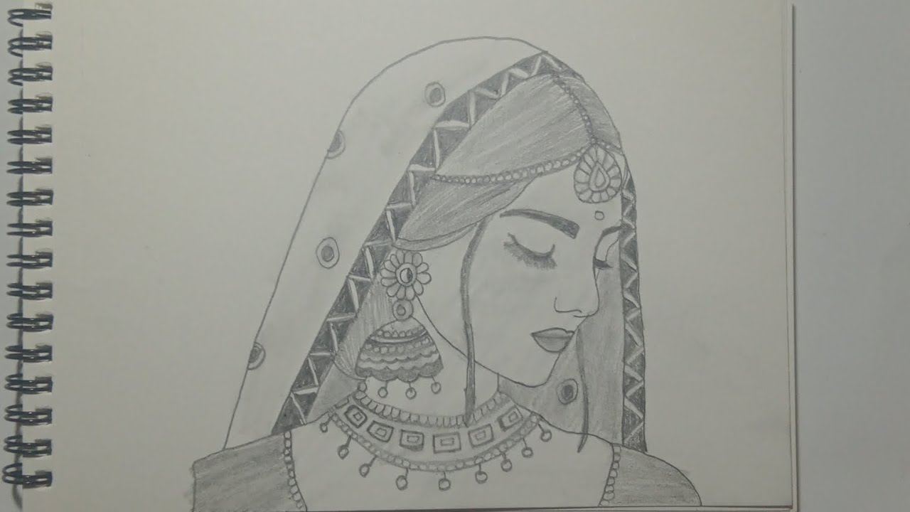 Beautiful Indian Bride - Traditional Girl Pencil Sketch | Easy Portrait Drawing