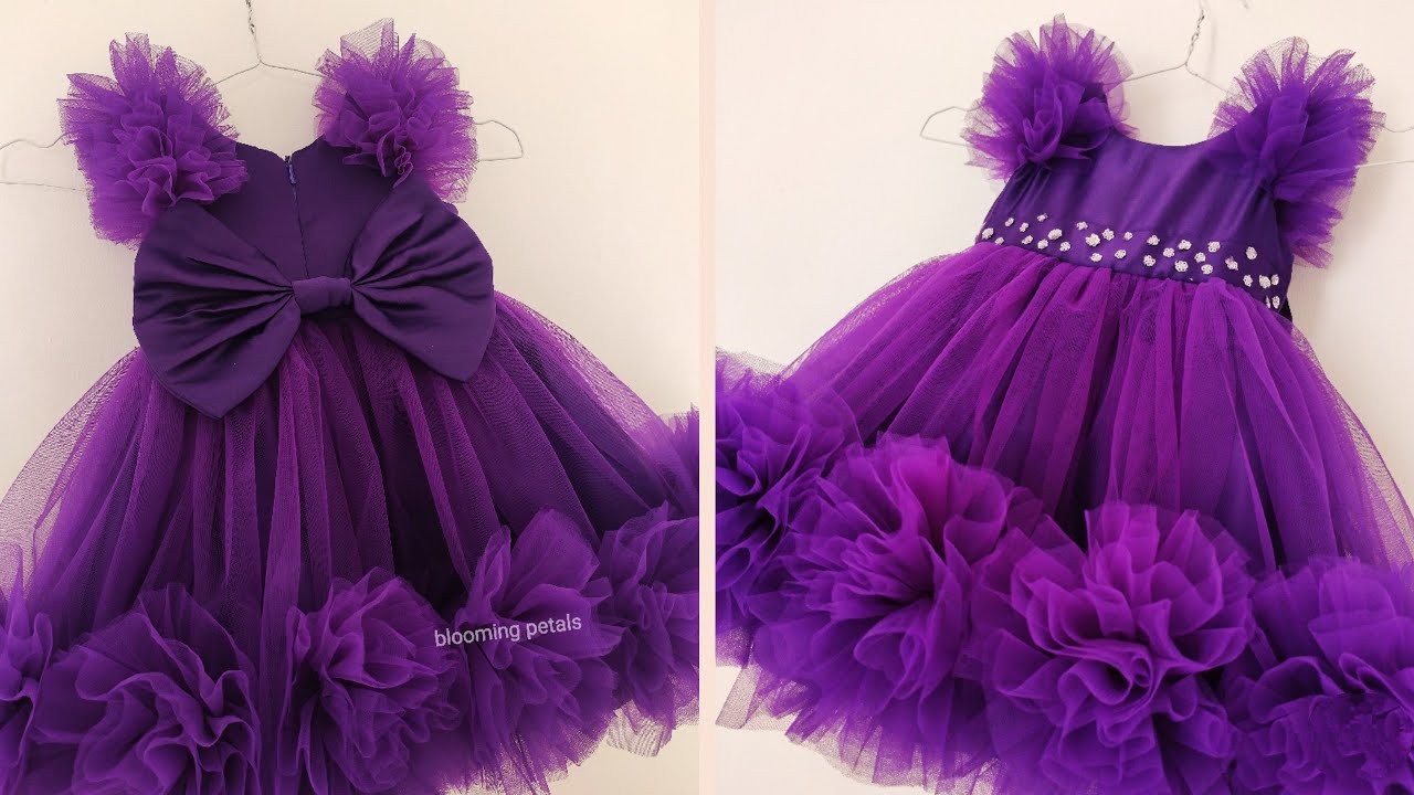 beautiful baby frock cutting and stitching/tullu pom pom baby frock stitching/one year baby frock
