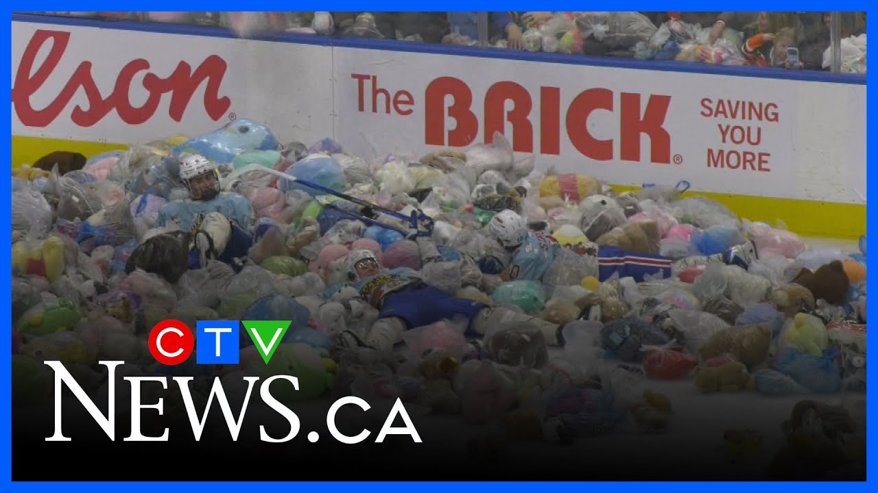 Thousands of stuffed animals rain down for Oil Kings' Teddy Bear Toss