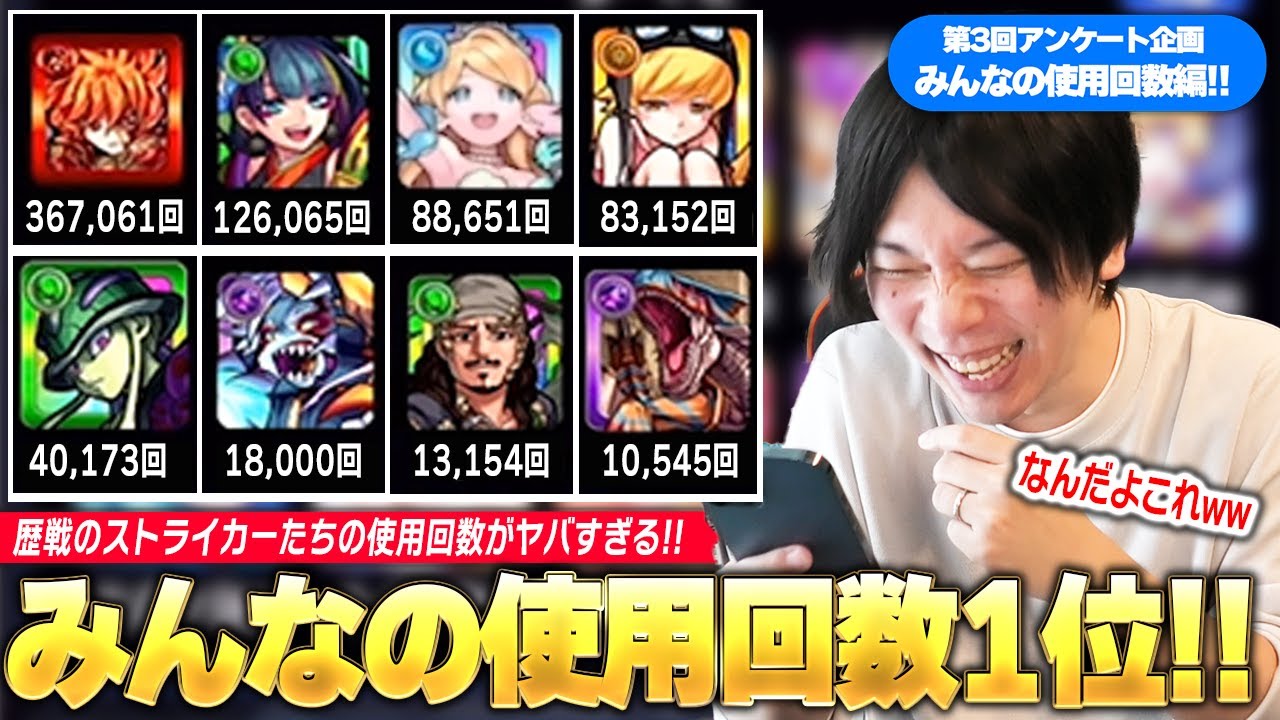 【モンスト】しろ「今回のアンケート過去一で面白かったww」歴戦のストライカー達の使用回数がヤバすぎる！SNSアンケート企画第3弾『みんなの使用回数編』が面白すぎた！【しろ】