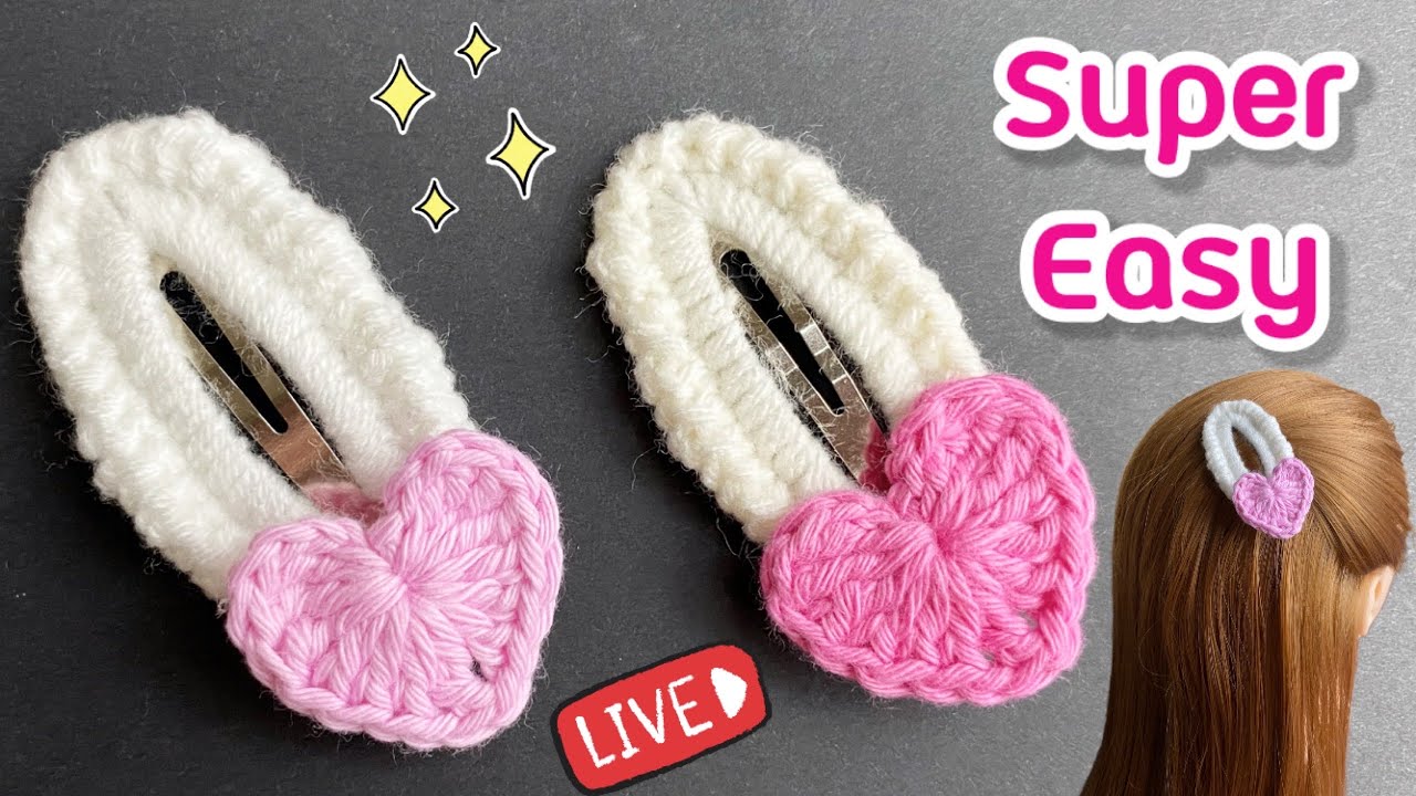 Cute and Easy Crochet Heart Hair Clip  / Crochet Tutorial ถักกิ๊บติดผมโครเชต์