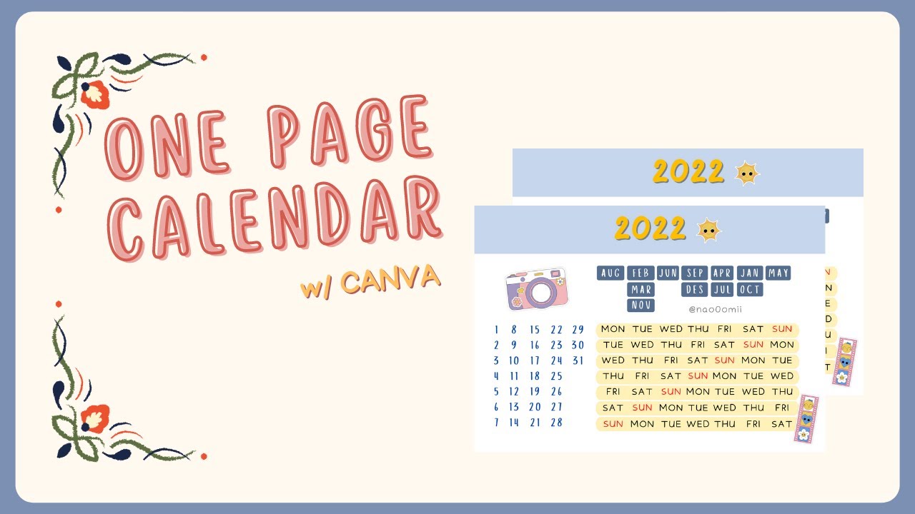 ONE PAGE CALENDAR 2022 | How I Make A Calendar Using Canva Web
