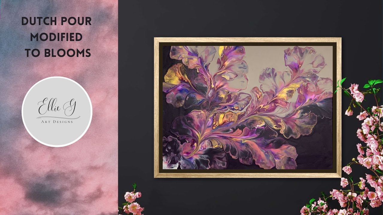 Pretty in Pink! Gorgeous Dutch pour botanical blooms. Acrylic paint, abstract   fluid art.