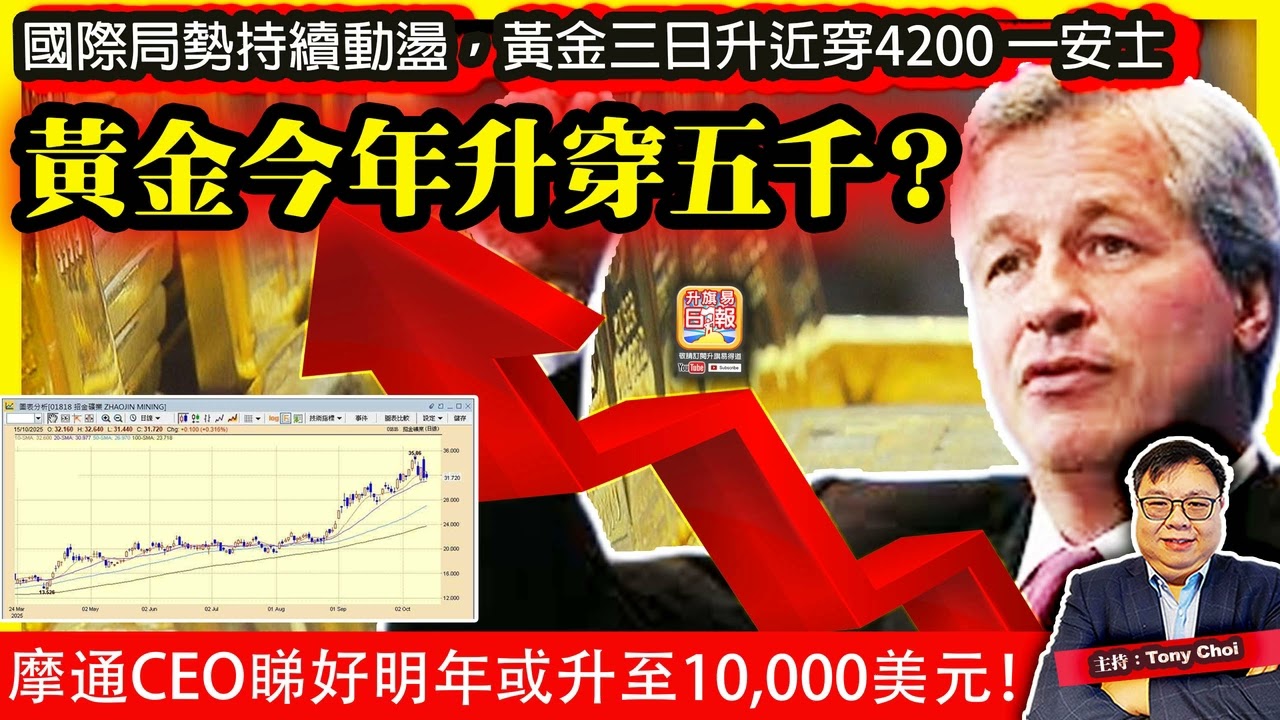10.16 【黃金今年升穿五千？】國際局勢持續動盪，黃金三日升近穿4200 一安士，摩通CEO睇好明年或升至10,000美元！@主持：Tony Choi
