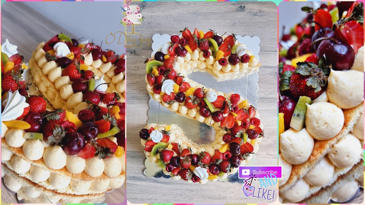 حلوة على شكل حرف بكريمة الموسلين  والفواكه gateau en lettre S en creme mousseline et des fruits 🍓🍒🥝🥭