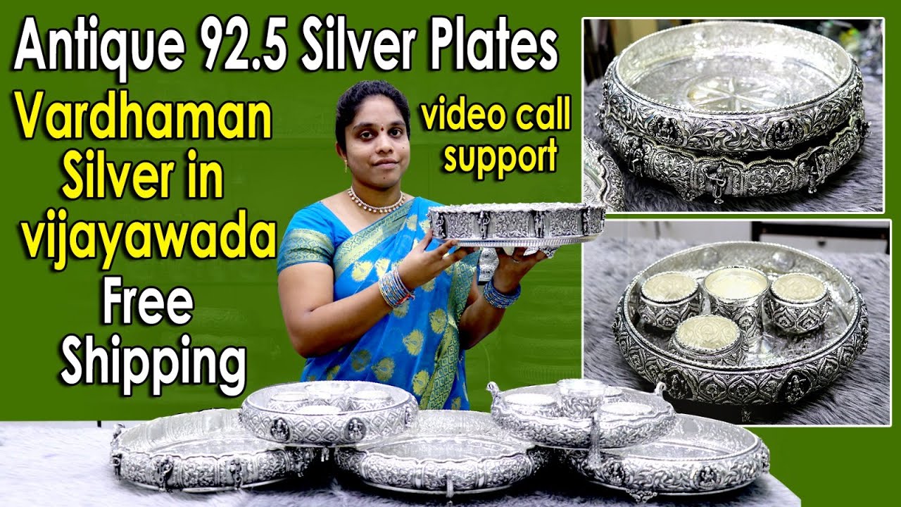 Antique 92.5 Silver Plates | Silver Thambanalu,Weeding Gift items Silver Tray | Vardhaman Silvers