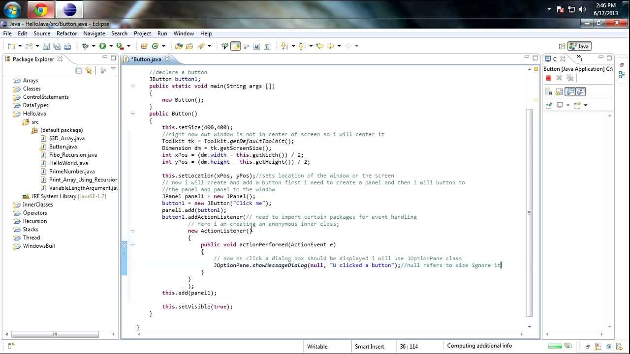 Creating a simple Button in JAVA