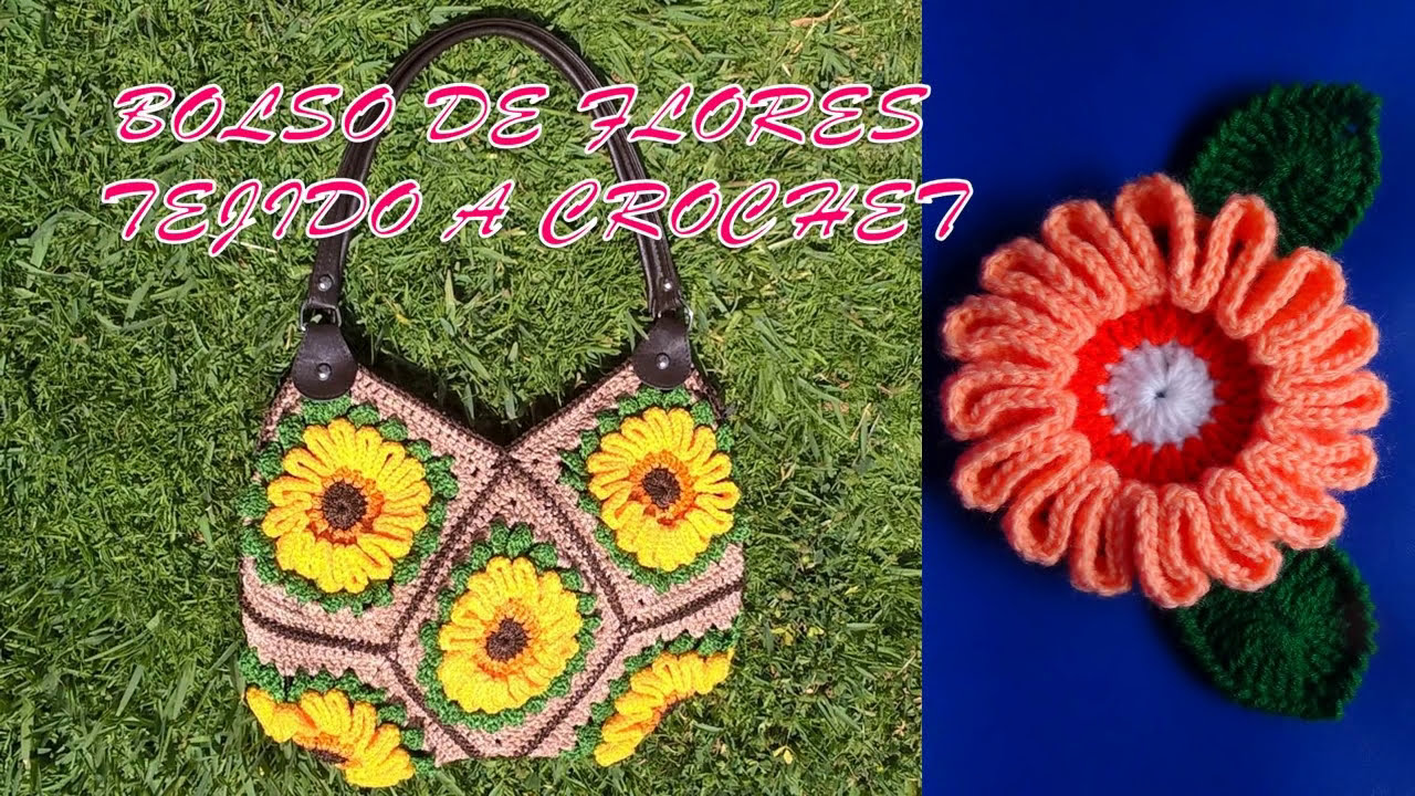 Bolso N° 1 tejido a crochet o ganchillo con 8 cuadrados de Flores paso a paso en video tutorial