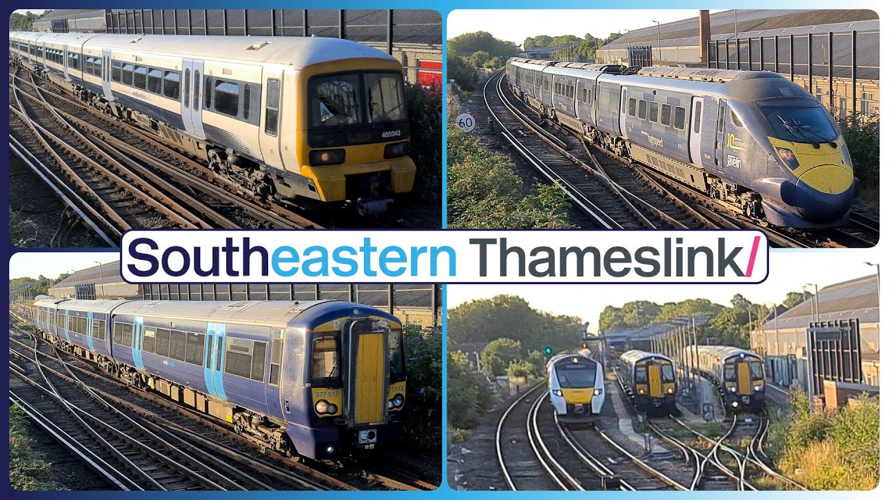 Early Southeastern Railway and ThamesLink commuter trains on the Chatham Main Line