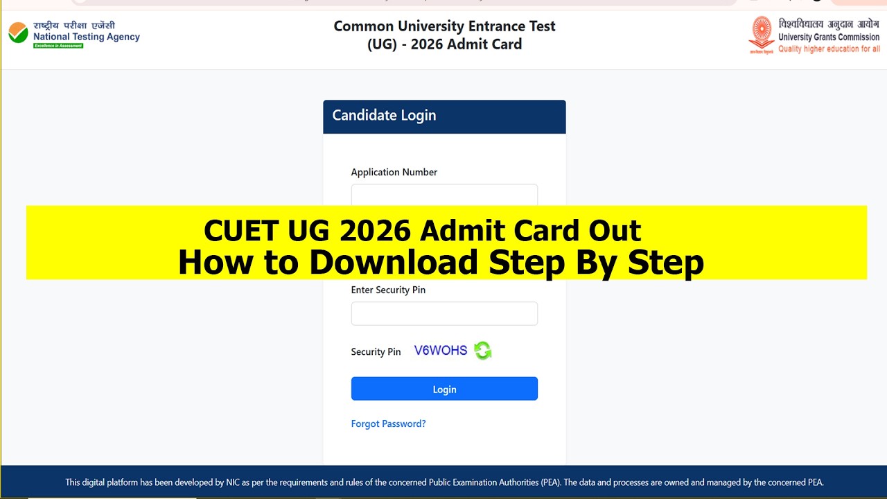 CUET UG 2026 Admit Card Out | How to Download | Step By step | NTA Official Update