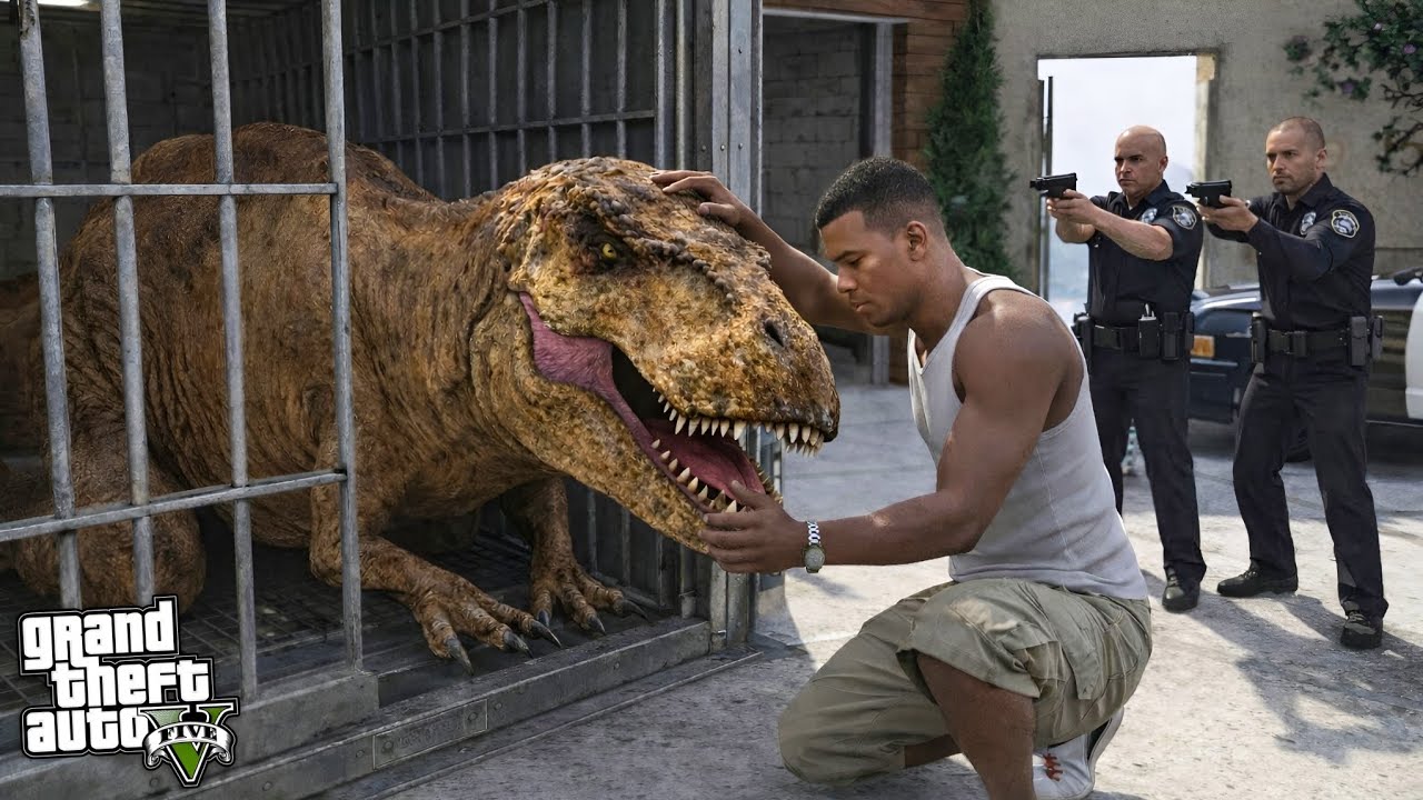 Franklin Trying To Save His T-Rex From Military Base In GTA 5 !!